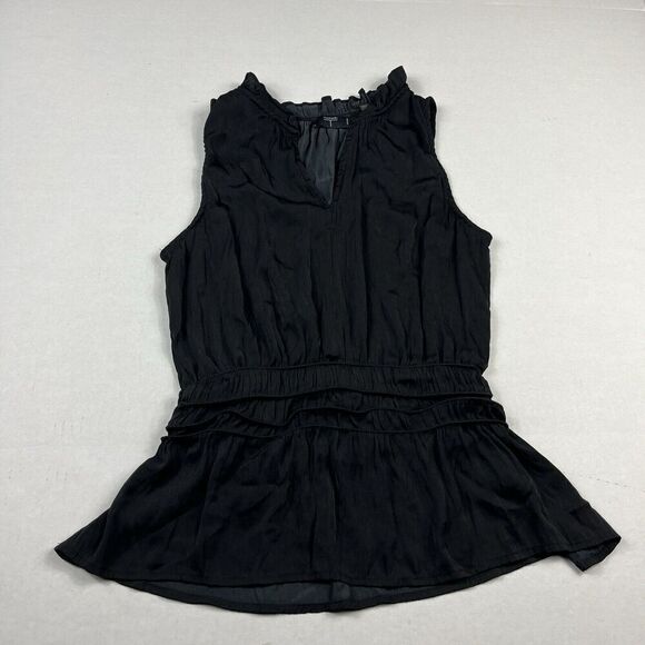 T Tahari Peplum Blouse Black Sleeveless Dressy Elastic Waist Top PM PETITES